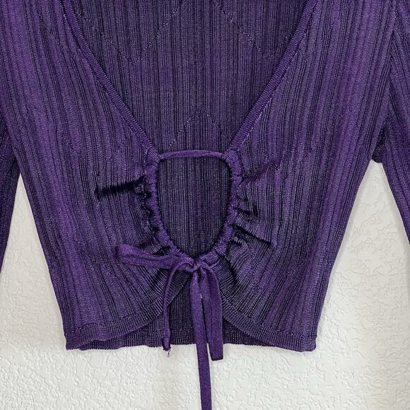 PAOLA BERNARDI Andressa Cropped Cardigan XS Purple Ribbed Knit Long Sleeve G13 - Picture 3 of 6
